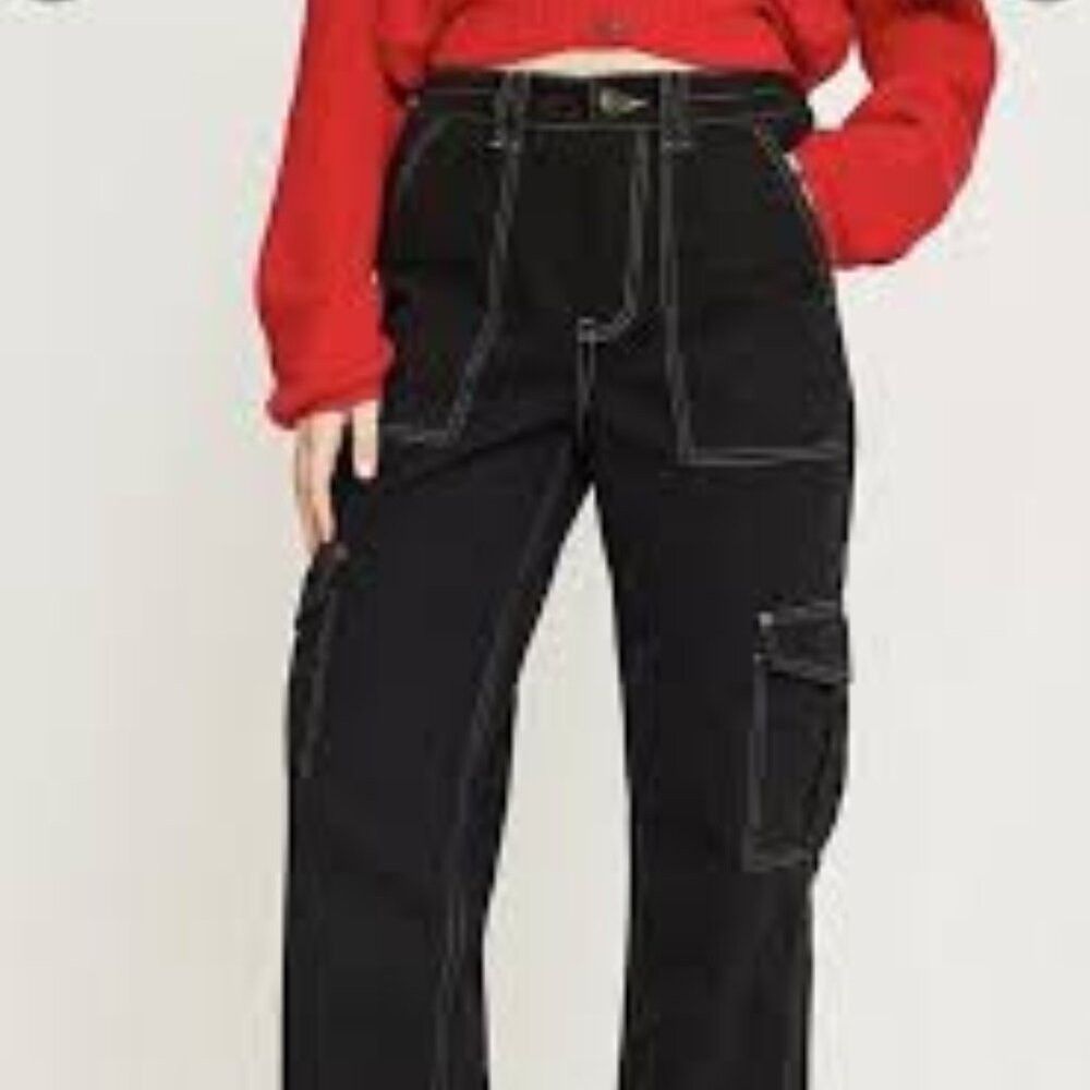BDG Urban Outfitters Skate Jeans, Black With White Contrast Stitching, Size 24